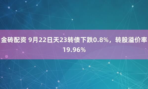 金砖配资 9月22日天23转债下跌0.8%，转股溢价率19.96%