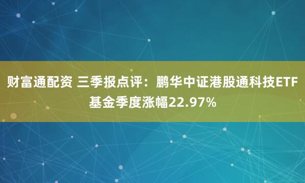 财富通配资 三季报点评:鹏华中证港股通科技ETF基金季度涨幅22.97%